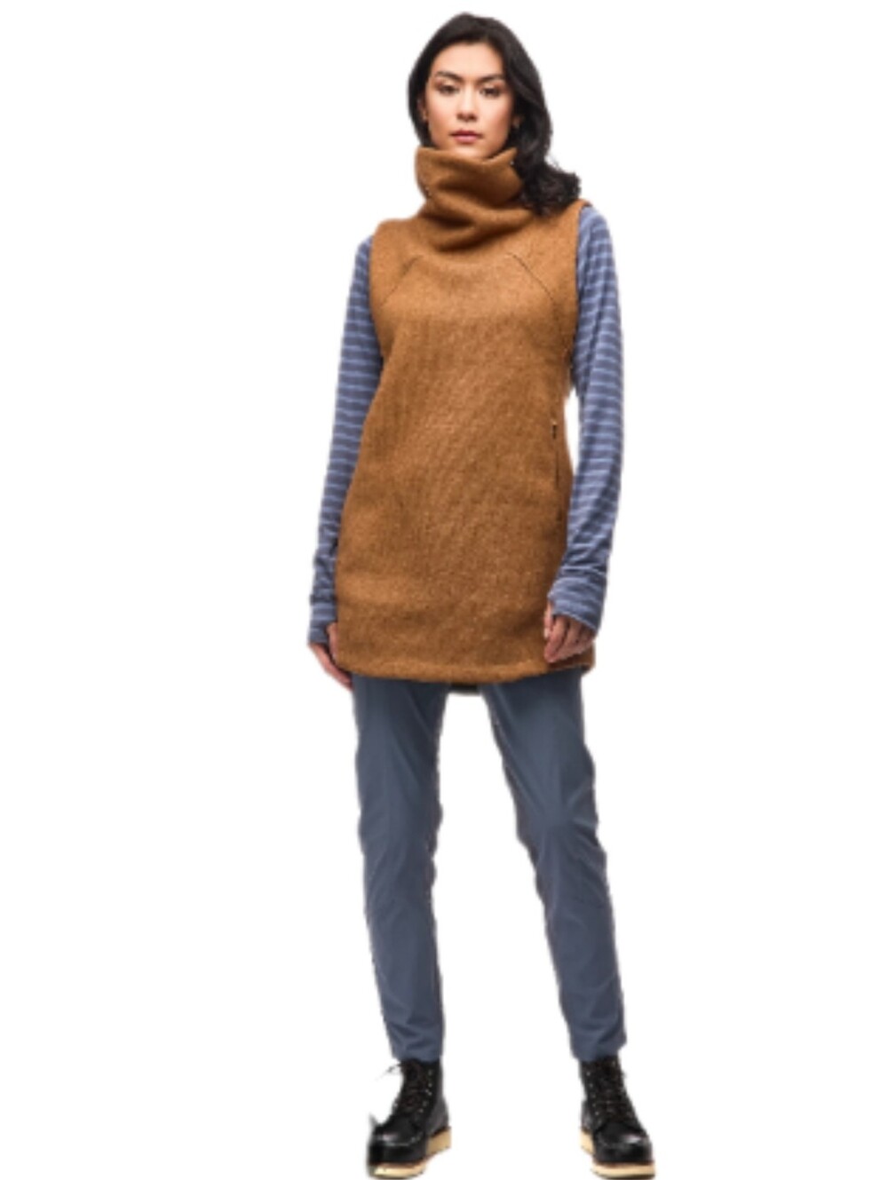 Indyeva Toga Vest Brown & Black Longline Polartec Sleevelesst Turtleneck Vest, S